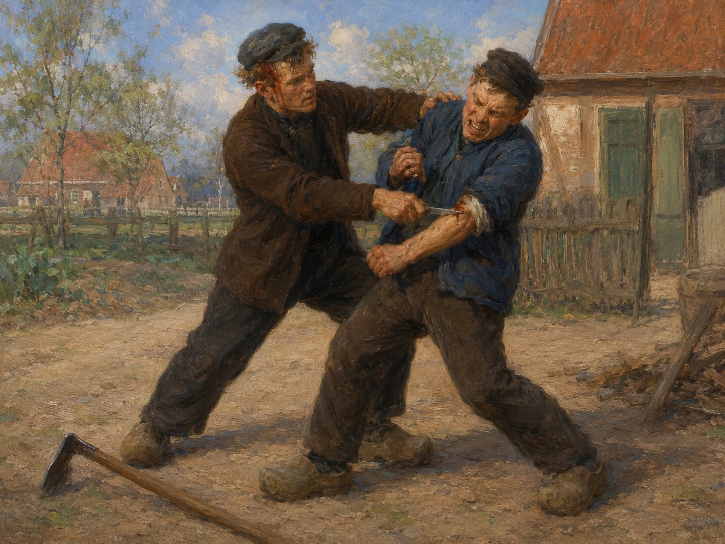 Burenruzie met plaggenhak