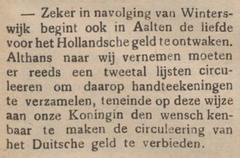 Dutch, German money – Aaltensche Courant, 26 November 1910