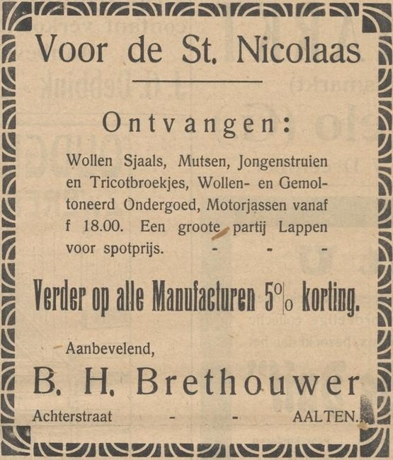 B.H. Brethouwer - Nieuwe Aaltensche Courant, 02-12-1921