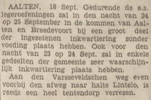 Inkwartiering legeroefeningen - Zutphensche Courant, 19-09-1931