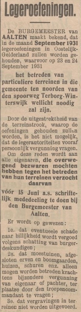 Legeroefeningen Aalten - Aaltensche Courant, 05-06-1931