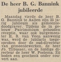 B.G. Bannink, gemeente-doodgraver - Dagblad Tubantia, 04-02-1959