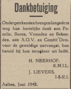 Neerhof & Lievers, Indië - Aaltensche Courant, 11-06-1948