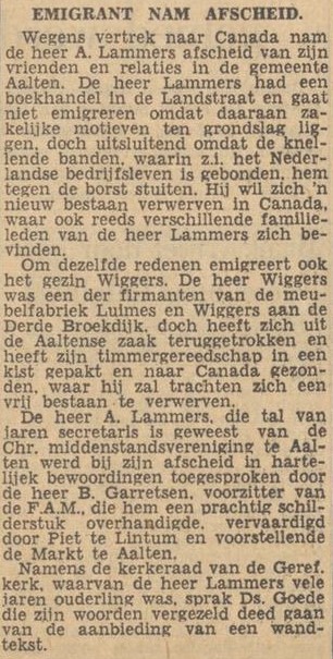 A. Lammers emigreert naar Canada - Tubantia, 18-06-1952