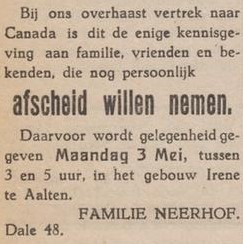 Neerhof, Dale 48, Canada - Aaltensche Courant, 30 April 1948