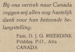 D.J.G. Meerdink, Canada - Aaltensche Courant, 18 October 1949