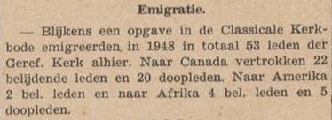 Emigration, reformed, Aalten, Canada - Aaltensche Courant, 4 January 1949