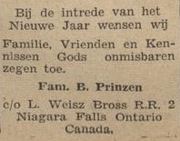 Prinzen, Canada - De Graafschapper, 3 January 1948