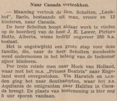 Scholten, Lankhof, Barlo, Canada - Aaltensche Courant, 11 March 1949