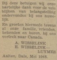 Wisselink-Luymes, Canada - De Graafschapper, 07-05-1948