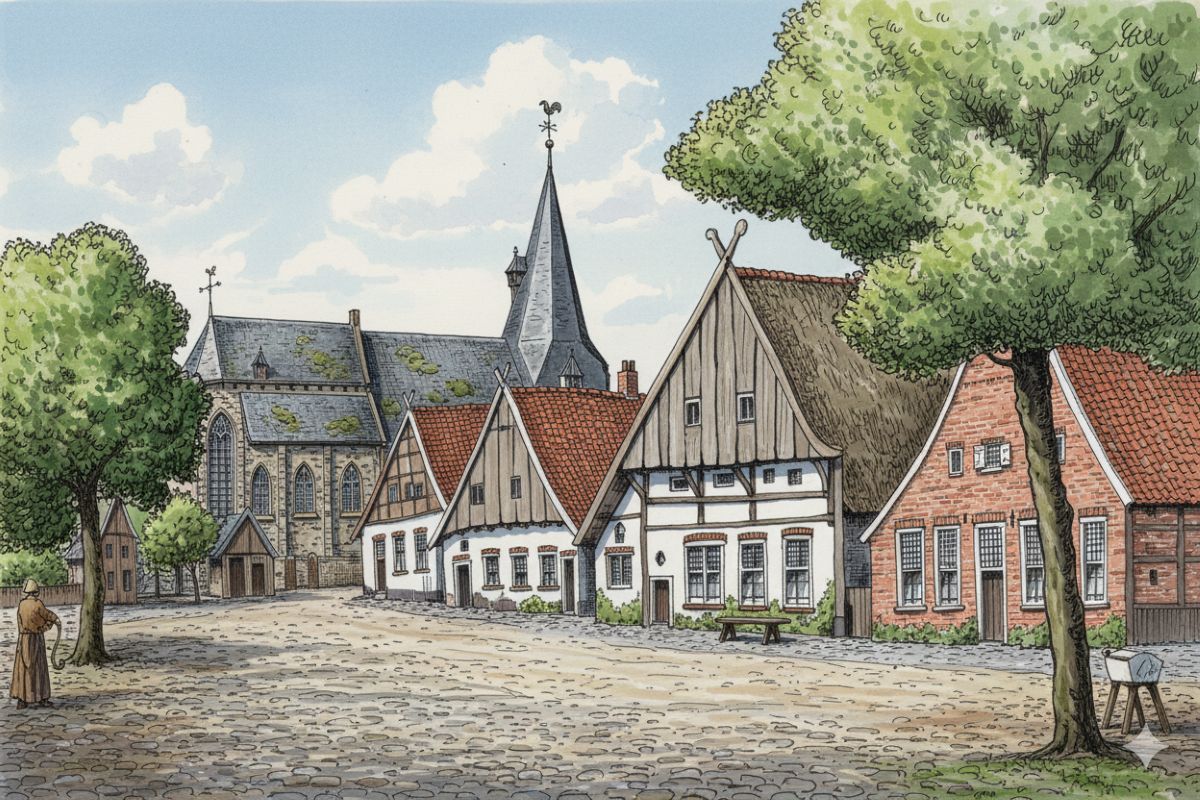 Markt Aalten, 1743 (AI-gegenereerd met Gemini)