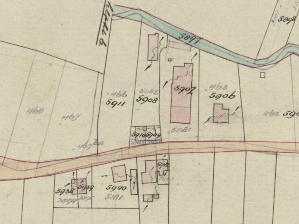 Fragment kadastrale kaart, 1921 (percelen I-5909 & I-5910)