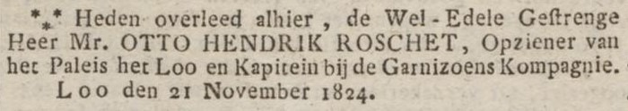 O.H. Roschet overleden - Opregte Haarlemsche Courant, 27-11-1824