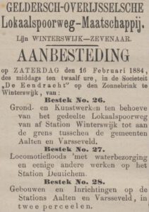Aanbesteding station Aalten - Zutphensche Courant, 28-01-1884