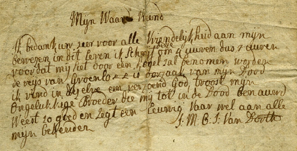 Afscheidsbrief Judith van Dorth aan Christiaan Casper Stumph