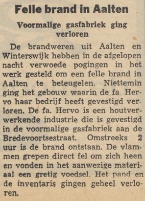 Fire in former Gasworks, Aalten – Nieuwe Winterswijksche Courant, 7 August 1964