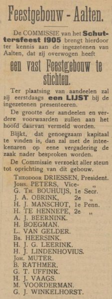 Feestgebouw Aalten - Aaltensche Courant, 09-12-1905