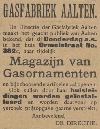 Aalten Gasworks – Aaltensche Courant, 19 December 1906