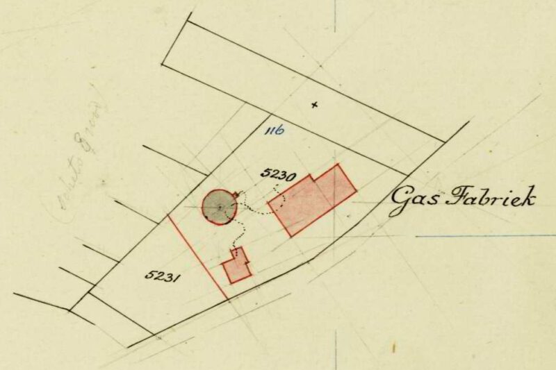 Gasfabriek, Aalten - Fragment kadastrale kaart (1908)