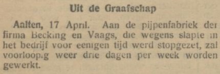 Hoekstraat 8, Aalten (pijpenfabriek) - Arnhemsche Courant, 18-04-1921