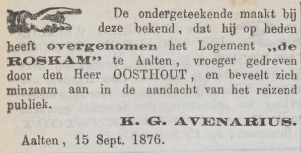 Hotel De Roskam, Aalten - Zutphensche Courant, 19-09-1876