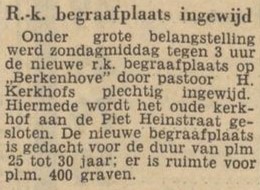 R.K. begraafplaats Berkenhove ingewijd - Tubantia, 03-10-1960