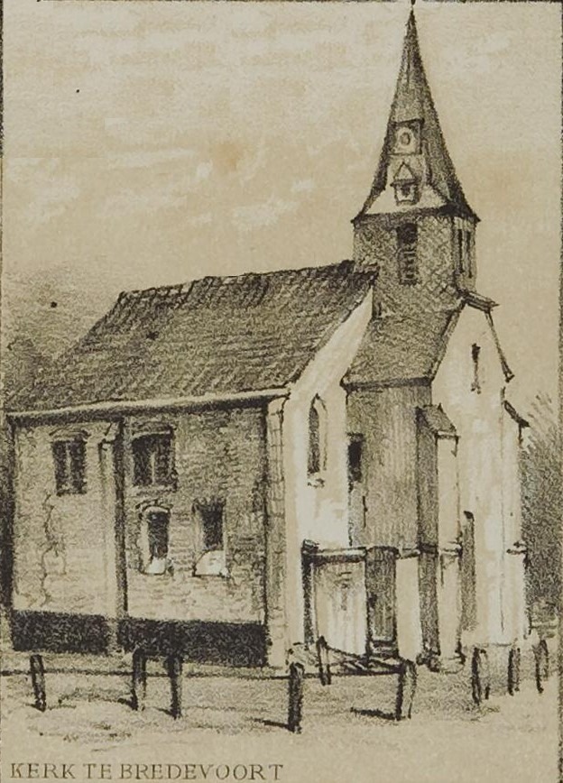 Saint George's Church in the 19th century, then still plastered, by P.A. Schipperus