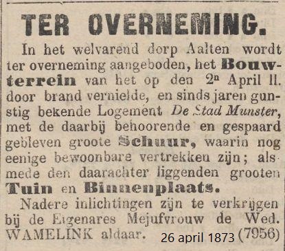Stad Munster Lodging House, Aalten – De Tĳd, 26 April 1873