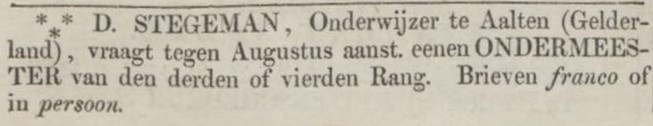 Vacature ondermeester, Aalten - Opregte Haarlemsche Courant, 01-05-1857