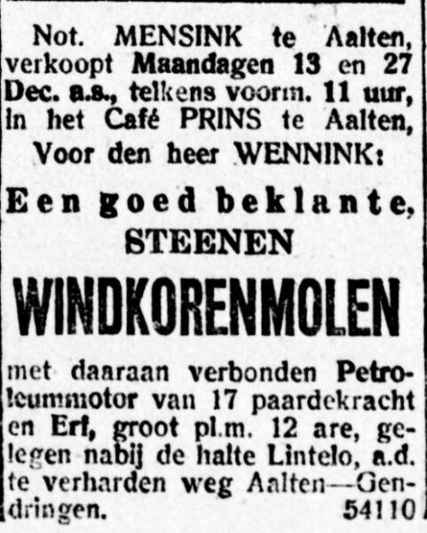 Wennink Mill, Lintelo - Graafschapbode, 03-12-1920