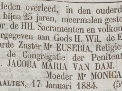 Zuster Eusebia, Aalten – De Tijd, 22-01-1884