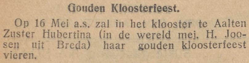 Zuster Hubertina, Aalten – De Amstelbode, 13-05-1931