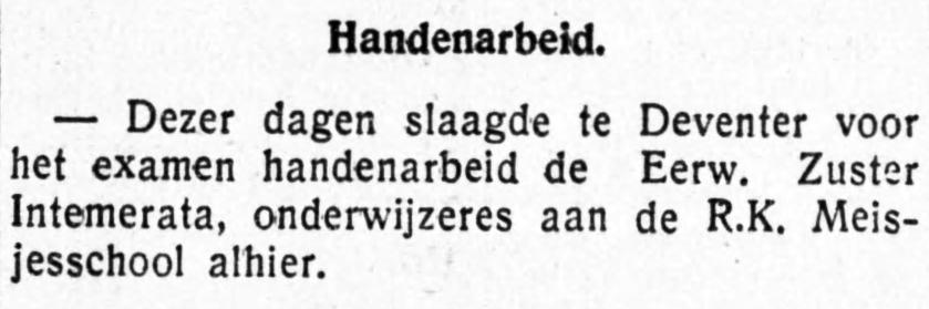 Zuster Intemerata, Aalten – Graafschapbode, 29-08-1932