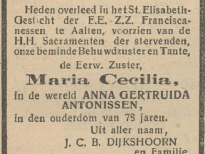 Zuster Maria Cecilia, Aalten – De Maasbode, 07-02-1908