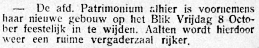 Inwijding Patrimonium, 8 oktober 1926