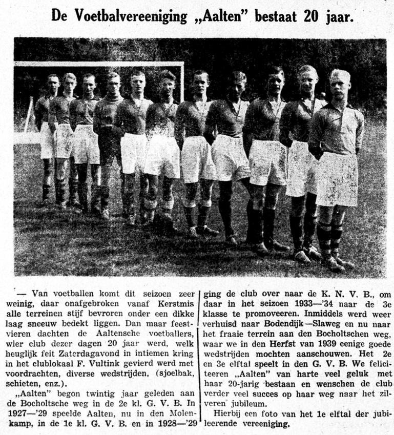 Voetbalvereeniging Aalten bestaat 20 jaar - Graafschapbode, 19-02-1940