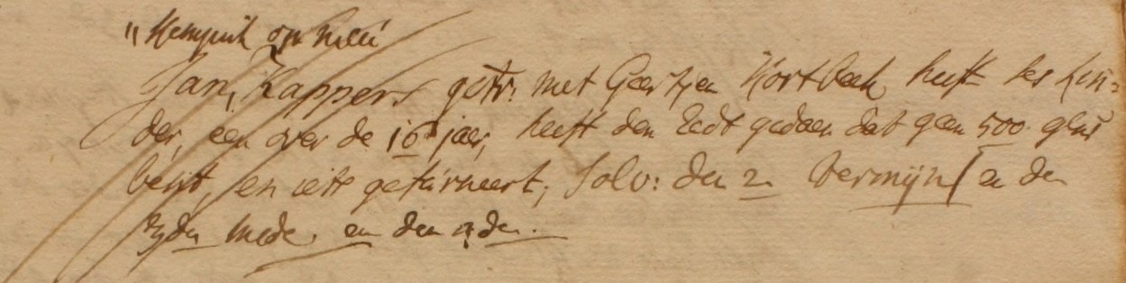 Klein Kappers, Heurne - Liberale Gifte 1748