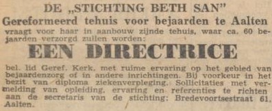 Beth San, Aalten - Directrice gevraagd - Trouw, 08-04-1960