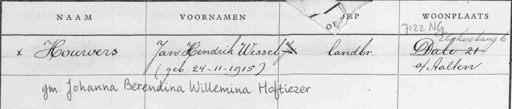 Elshoekweg 6, Dale (Neerhof) - Fragment kadastraal leggerartikel, 1960