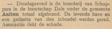 G.J. Schoppers, Dale (afgebrand) - Arnhemsche Courant, 03-09-1909