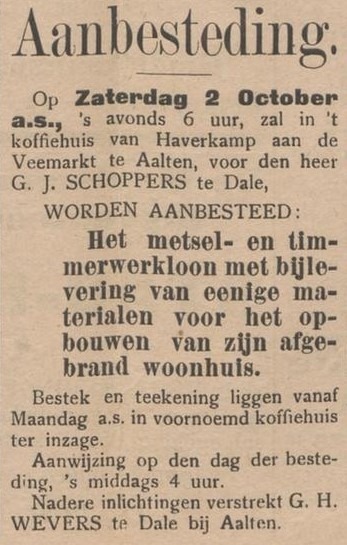 G.J. Schoppers, Dale (herbouw) - Aaltensche Courant, 25-09-1909