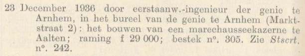 Marechausseekazerne, Aalten - Staatscourant, 22-12-1936