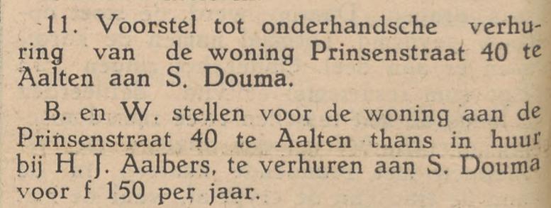 Prinsenstraat 40, Aalten (Douma) – Aaltensche Courant, 17 februari 1939