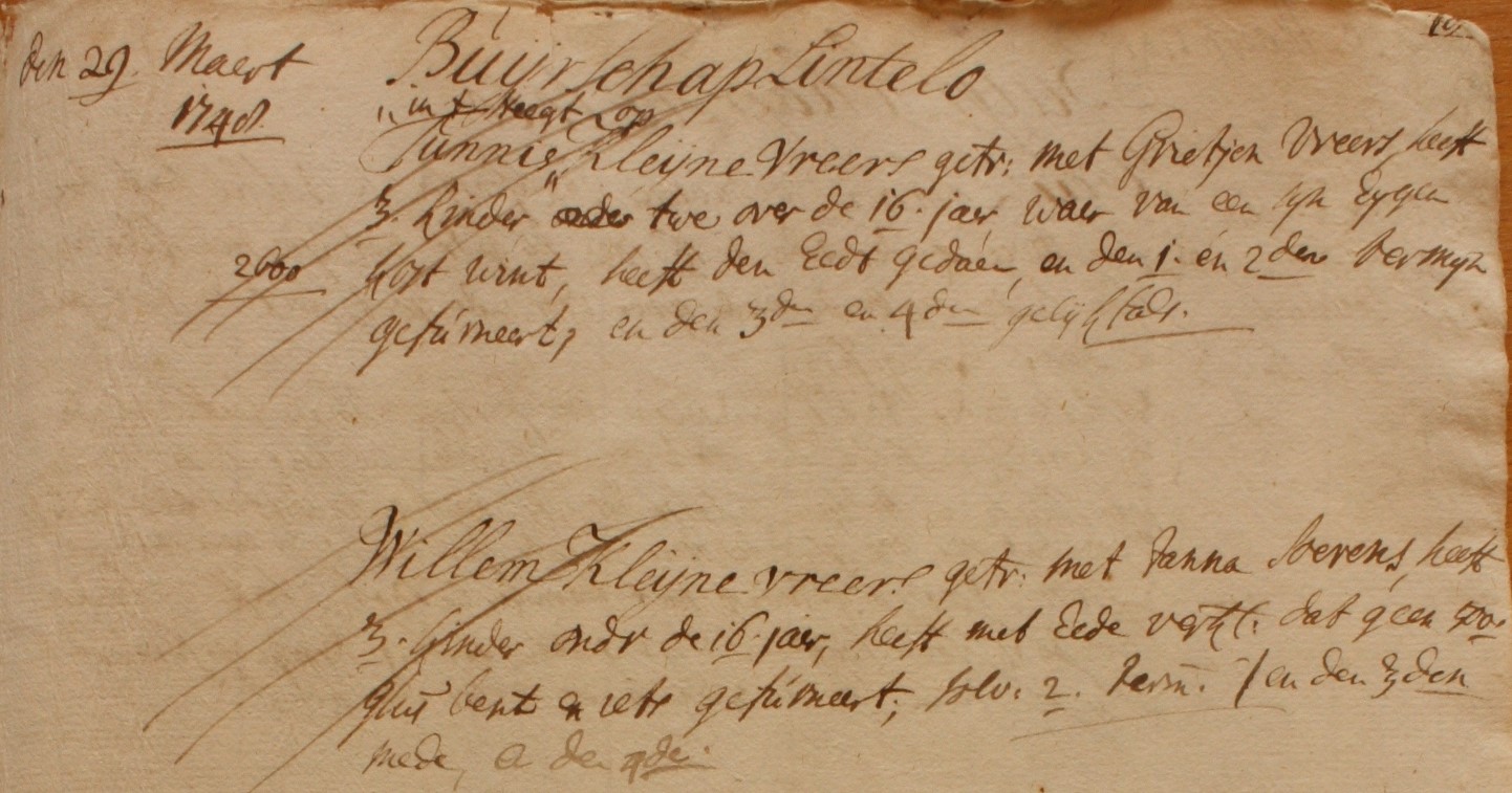 Klein Freers, Lintelo - Liberale Gifte 1748