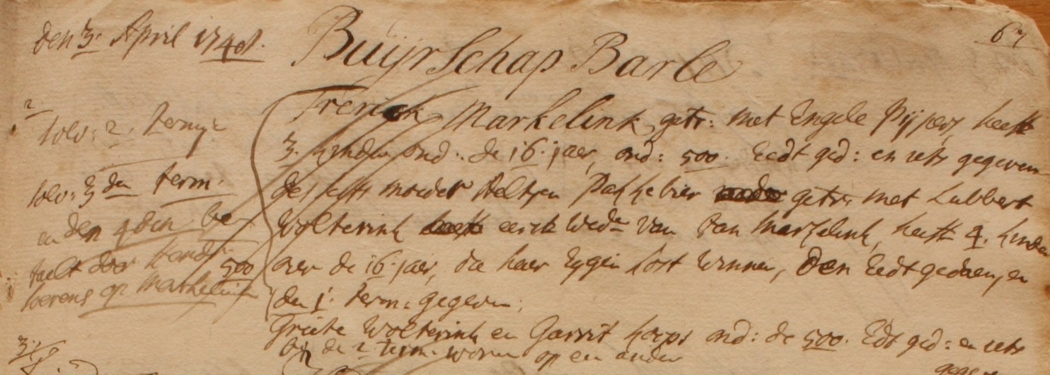 Markelink, Barlo - Liberale Gifte 1748