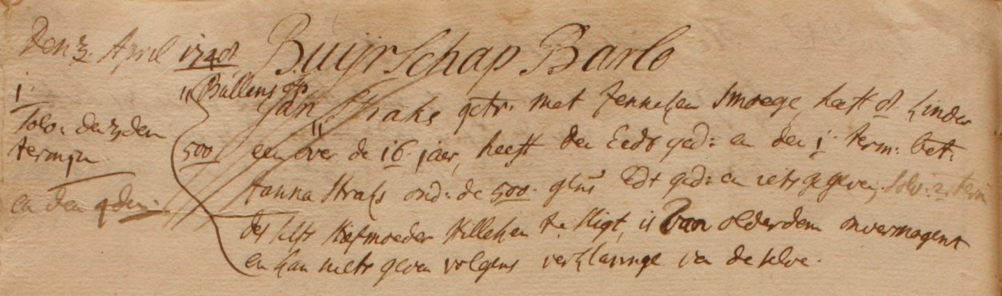 Barlo 16, Straks, Liberale Gifte 1748