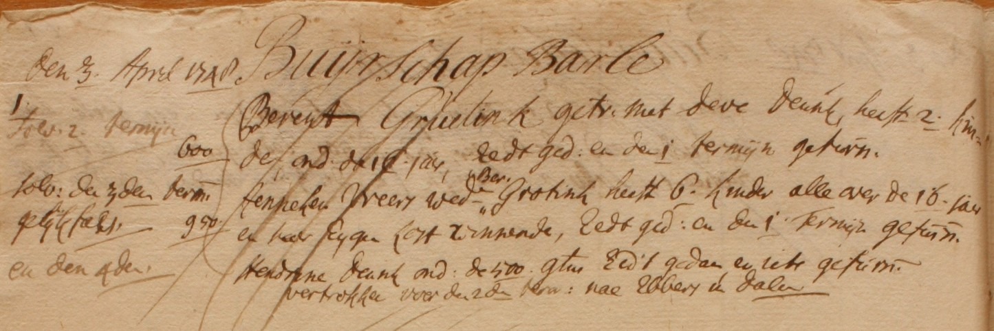 Barlo 34, Greutink, Liberale Gifte 1748