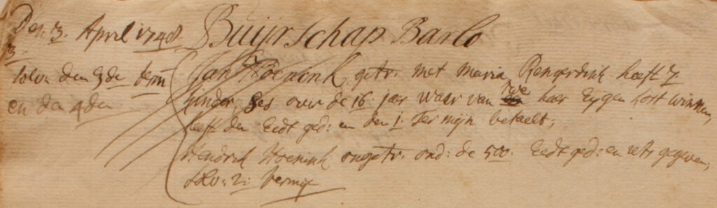 Barlo 65, Hoenink, Liberale Gifte 1748