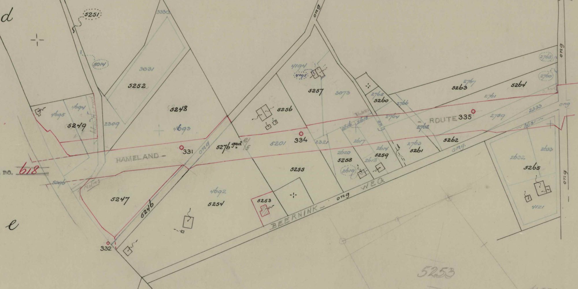 Beerninkweg, Dale - Fragment kadastrale kaart, 1968