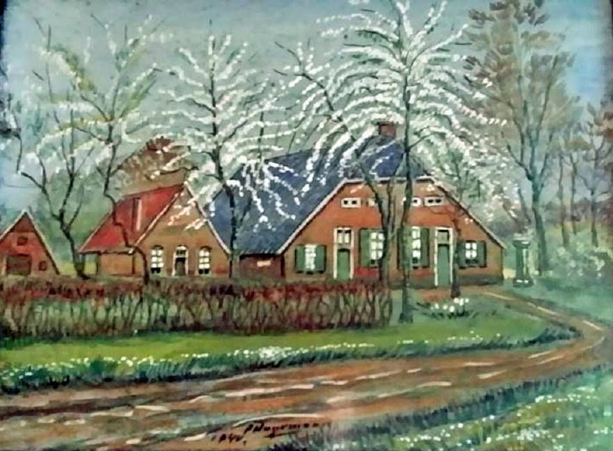 Schilderij van de boerderij (ca 1944). Origineel is in bezit van Dirk-Jan Lankhof, wiens moeder daar geboren is (Schilder P. Hagemann).